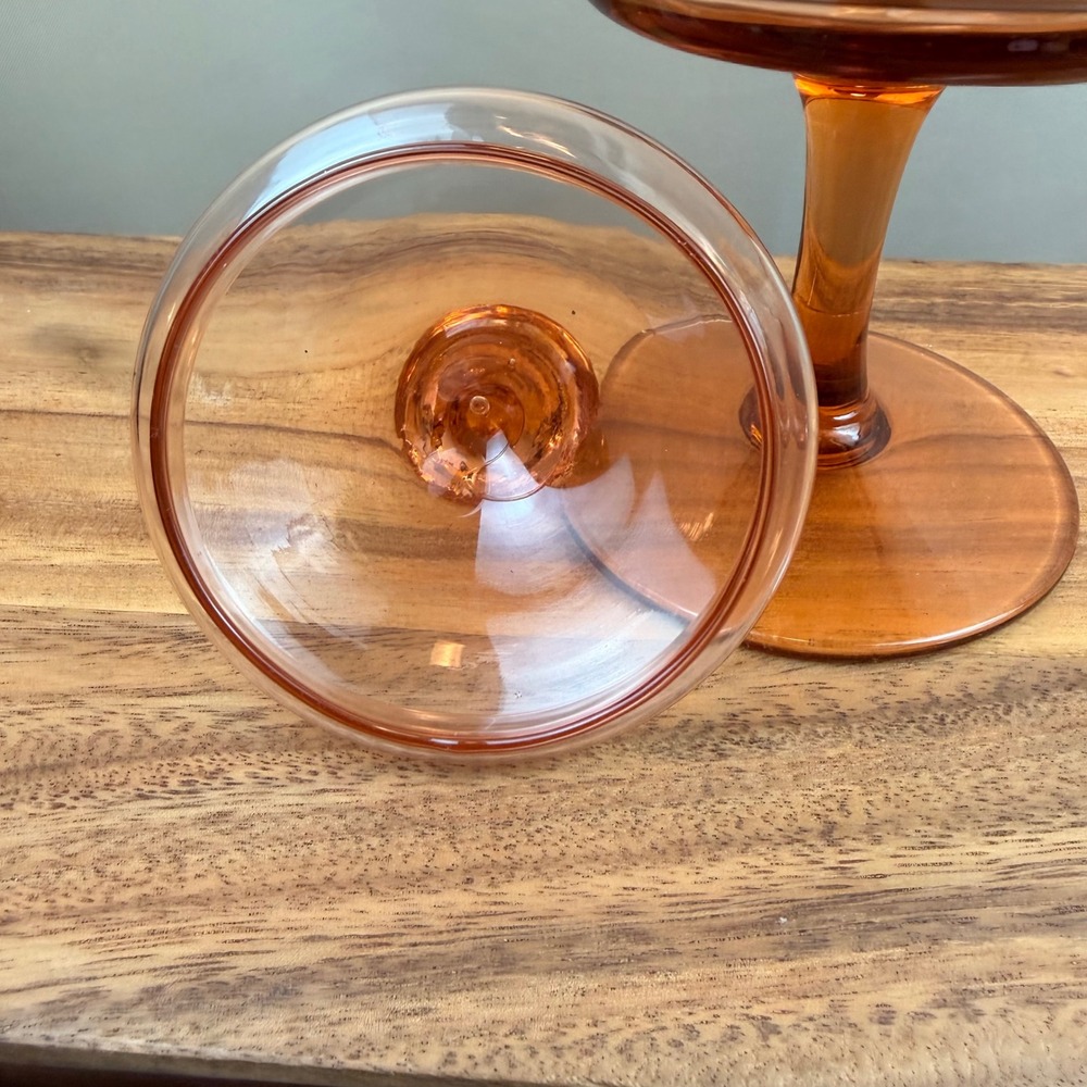 Vintage Peach Empoli Glass Apothecary Jar Pedestal Candy Dish with Lid Italy 10" - Picture 5 of 9